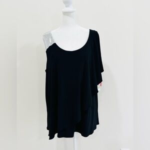 Nightway Women’s Cocktail Asymmetrical Blouse Black With Silver Sequins Size 18